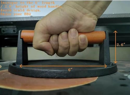 Firsgrill Cast Iron Grill Presses with Wood Handle (Round w Flat Bottom) - size: Round w Flat Bottom