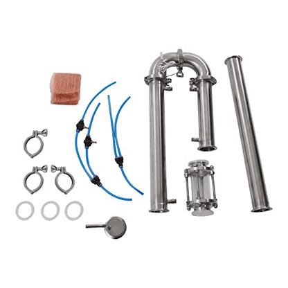 Tubular Distillation Tower with Sight Glass, 2'' Domestic Brewing Equipment Distiller Stainless Steel Still Reflux Column for 13-26 Gallon Fermenter Capacity