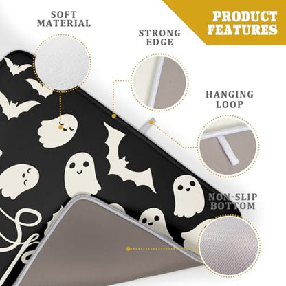 Halloween Dish Drying Mat for Kitchen Counter 18x24 Cute Ghost Black Spooky Holiday Scary Theme Absorbent Reversible Microfiber Drying Mats Kitchen Countertop Protector Dishes Drainer Pad - size: 18" x 24"