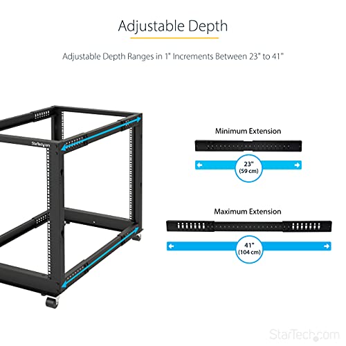 StarTech 42U 4-Post Server Rack, 19in Open Frame Rack with 40in (101cm) Mounting Depth and 1323lb (600kg) Weight Capacity, Mobile or Floor Mount IT Rack - size: 42U