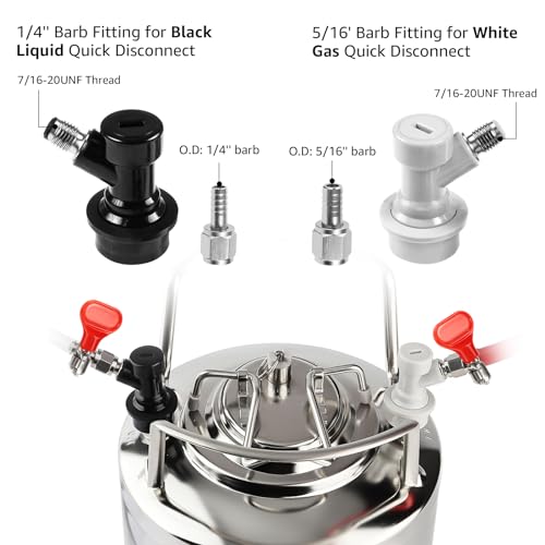 Ball Lock Keg Post Quick Disconnect Set, Corny Keg Connectors, 1 Pair Homebrew Stainless Corny Keg Post 19/32-18 Female Thread Keg Gas Liquid Post and 1 Pair Keg Post Fittings with Hose Clamps