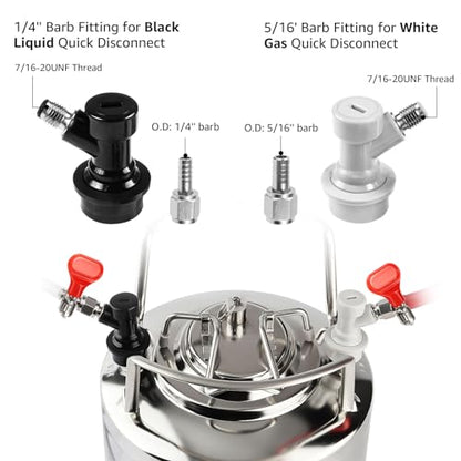 Ball Lock Keg Post Quick Disconnect Set, Corny Keg Connectors, 1 Pair Homebrew Stainless Corny Keg Post 19/32-18 Female Thread Keg Gas Liquid Post and 1 Pair Keg Post Fittings with Hose Clamps