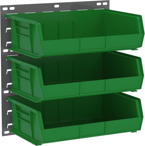 Akro-Mils 30255 AkroBins Plastic Storage Bins, Space-Saving Stackable Bins for Garage, Pantry, Craft Organization, 11" x 16" x 5", Green, 6-Pack - color: Green