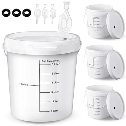 Ziliny 4 Pcs White 2 Gallon Fermentation Bucket with Twin Bubble Airlock Grommets Lid Brewing Wine Fermenter Fermentation Kit for Home Beer Wine Mead Other Fermented Beverage - size: 2 Gallon