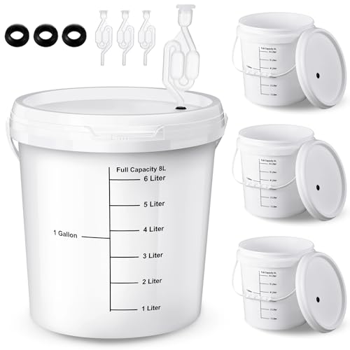 Ziliny 4 Pcs White 2 Gallon Fermentation Bucket with Twin Bubble Airlock Grommets Lid Brewing Wine Fermenter Fermentation Kit for Home Beer Wine Mead Other Fermented Beverage - size: 2 Gallon