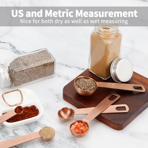 Measuring Spoons,SUS304 Stainless Steel Measuring Cups Set of 7 Piece: 1Tbsp,1/2Tbsp,1tsp,3/4tsp,1/2tsp,1/4tsp,1/8tsp Teaspoon Coffee Scoop Tablespoon for Dry and Liquid Ingredients,Rose Gold - color: Rose Gold