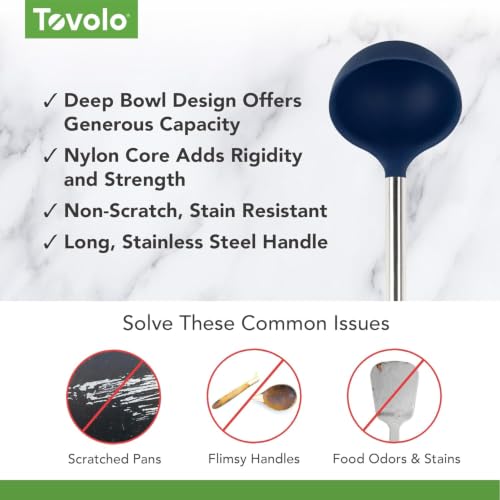 Tovolo Silicone Ladle With Stainless Steel Handle Deep Soup Ladle for Cooking Canning Serving Soup Punch Stew Sauce, Large Kitchen Utensil Spoon Dishwasher Safe BPA Free Silicone Deep Indigo - color: Deep Indigo