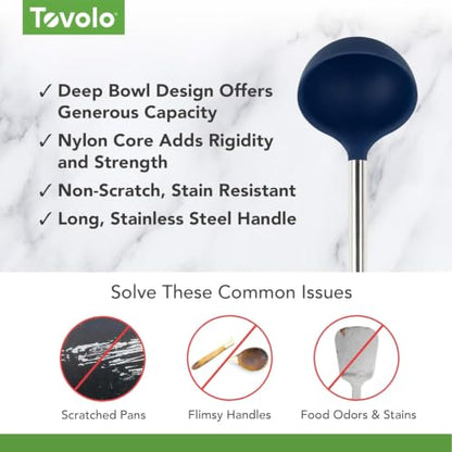 Tovolo Silicone Ladle With Stainless Steel Handle Deep Soup Ladle for Cooking Canning Serving Soup Punch Stew Sauce, Large Kitchen Utensil Spoon Dishwasher Safe BPA Free Silicone Deep Indigo - color: Deep Indigo