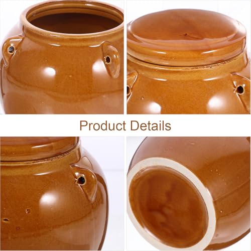 YARNOW Retro Ceramic Pickle Jar with Lid, Chinese Fermenting Jar, 4.7 x 4.9 Inch, Brown, for Home Use