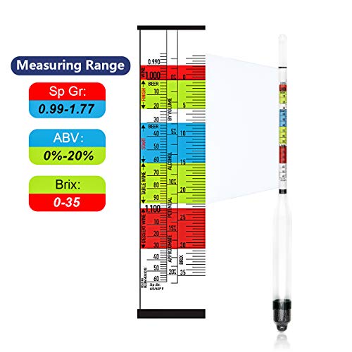 Circrane Triple Scale Hydrometer, Alcohol Hydrometer for Brew Beer, Wine, Mead and Kombucha, ABV, Brix and Gravity Test Kit, Home Brewing Supplies - style: Single Hydrometer