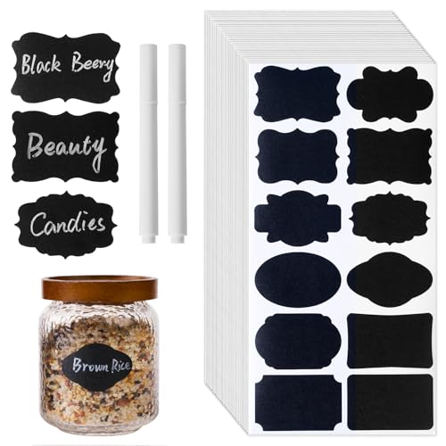 Homrelaxy 360Pcs Chalkboard Labels – 2.1x1.4 Inch Reusable Blackboard Stickers with 2 White Erasable Chalk Markers, 12 Assorted Shapes, for Mason Jars, Food Containers, and Pantry Storage - size: 2.1"x1.4"
