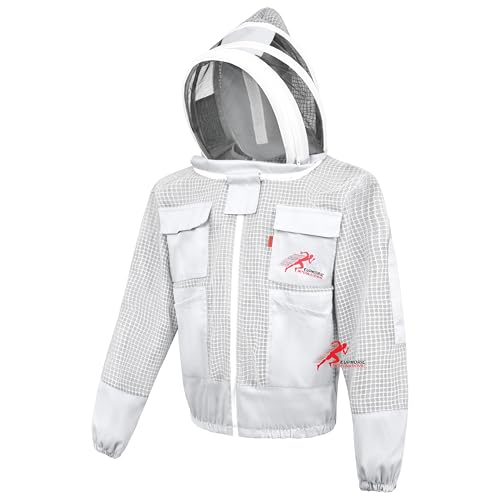 3 Layer Bee Jacket with Fencing Veil and One Pair of Gloves Beekeeping Jacket for Beginer and Professional Fully Protective Jacket Sting Proof Bee Jacket Ventilated Beekeeper Jacket (White, X-Large) - color: White, size: X-Large