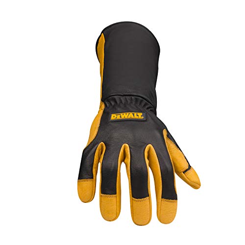 DEWALT Premium Leather Welding Gloves, Fire/Heat Resistant, Gauntlet-Style Cuff, Elastic Wrist - size: 2X-Large (Pack of 1)