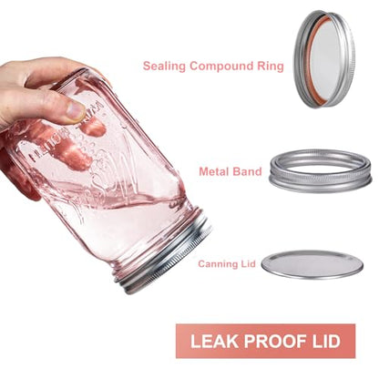 Rubtlamp Pink Mason jar 32 oz, 12 Pack Glass Jars - Wide Mouth Mason Jars with Airtight Lids for Pickling, Fermenting, Food Storage&DIY Crafts, Microwave & Dishwasher Safe - color: Pink