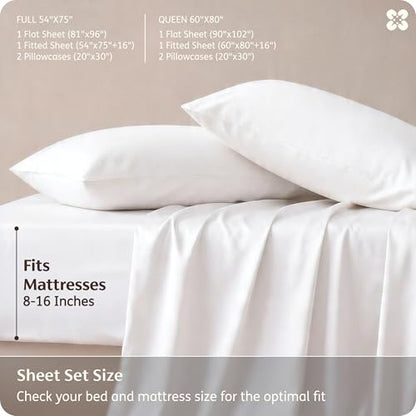 Bedsure PureWoven 100% Rayon Derived from Bamboo, Queen Sheets, 4 Pieces | Cooling Sheets for Hot Sleepers, Breathable & Silky Soft, 16" Deep Pocket, Hotel Luxury Bedding, White - color: 02 - White, size: Queen