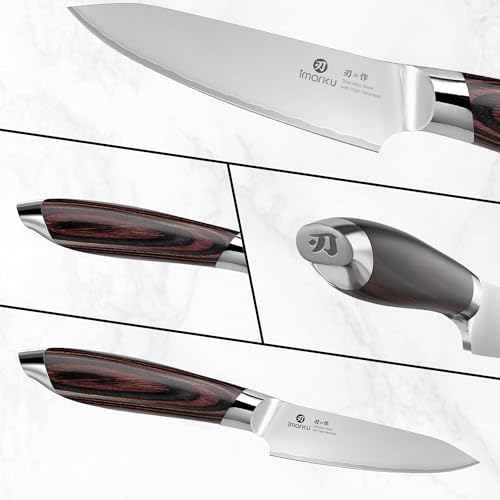 imarku Paring Knife 3.75 Inch, Japanese High Carbon Stainless Steel Fruit Knife, Ultra Sharp Small Kitchen Knife for Peeling Fruits Cutting Veggies, Ergonomic Pakkawood Handle - color: reddish-brown