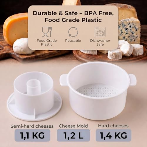 SHSH trade group Cheesemaking Supply Kit 1.2 L with Pressing Plate - Gouda Hard Cheese Mold and Presses Kits for Cheese Making Kit Maker - Cheese Mold and Press