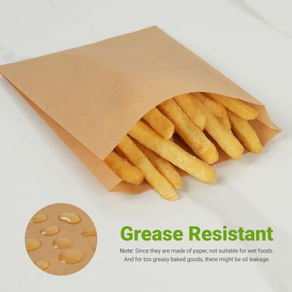 200 Pack Paper Sandwich Bags with Seal Stickers, 6"×8"×1" Unbleached Natural Kraft Paper Bakery Bags for Lunch Packing, Cookies, Treats, Snacks, Pastry, Baked Goods - color: Brown