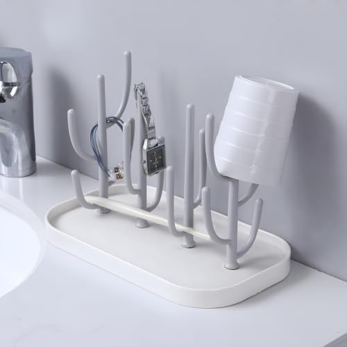 Baby Bottle Drying Rack with Base, Creative Tree Branch Baby Bottle Dryer Holder for Bottles, Teats, Cups, Pump Parts and Accessories (Gray)
