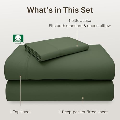 California Design Den 100% Cotton Twin Sheets Set - Luxury 600 Thread Count, Sateen Weave, Deep Pocket Twin Bed Sheets Cotton Set, Durable Bedding - Dark Olive Green - color: 24 - Dark Olive Green, size: Twin