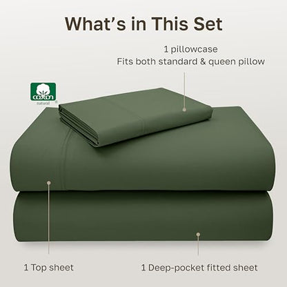 California Design Den 100% Cotton Twin Sheets Set - Luxury 600 Thread Count, Sateen Weave, Deep Pocket Twin Bed Sheets Cotton Set, Durable Bedding - Dark Olive Green - color: 24 - Dark Olive Green, size: Twin