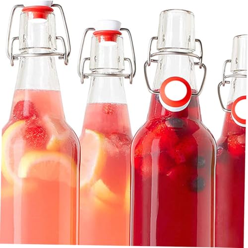 Healeved 2pcs Red Toggle Top Bottle Caps for Glass Beer Bottles Stainless Steel Flip Caps with Red Silicone Seal for Homebrewing and Craft Beer Bottling