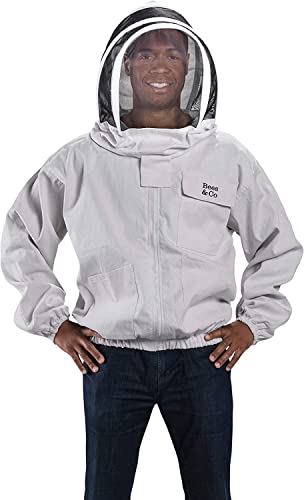 Bees & Co K74 Natural Cotton Beekeeper Jacket with Fencing Veil - color: Crystal White, size: XX-Small