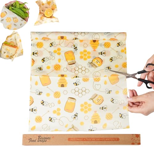 Beeswax Wrap ROLL (13" x 40") - Cut-to-Size Reusable Food Wraps, DIY Customizable Beeswax Food Wrap for Bread, Sandwiches & Bowls, Eco Friendly Sustainable Zero Waste Plastic Free Storage - color: Busy Bees