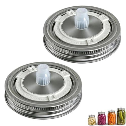Stainless Steel Fermentation Lids with Date Tracker & Airlock for 16/24/32/64Oz Wide Mouth Mason Jars, Food Grade Stainless Steel Fermentation Kit for Pickling, Kimchi, Kombucha & Sauerkraut (2PCS) - color: 2PCS