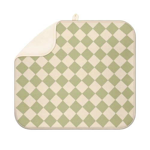 Green Checkered Dish Drying Mat for Kitchen Super Fast Absorbent Dishes Drainer Mat Large Dishes Drying Pad for Dishes, Pots and Pans, Utensils, Kitchen Countertop Decor 16x18 in - color: Green Checkered Pattern, size: 16" x 16"