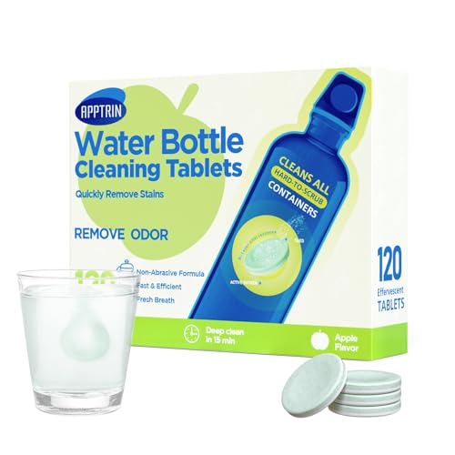 Water Bottle Cleaning Tablets, Bottle Clean Tablet for Hydration Bladders, Stainless Steel, Tumblers, and Glass Bottles, 120 count (Pack of 1), Apple - size: 1 Count (Pack of 120)