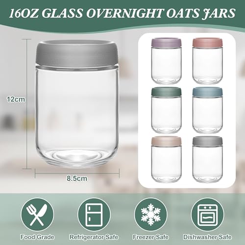 Xileanalee Overnight Oats Containers with Lids 6 Pack-16 Oz Mason Jar with Lids-Overnight Oats Jars Glass Food Storage Containers for Chia Seed Pudding Salad Cereal Coffee Spices - size: 6