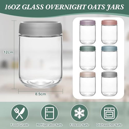 Xileanalee Overnight Oats Containers with Lids 6 Pack-16 Oz Mason Jar with Lids-Overnight Oats Jars Glass Food Storage Containers for Chia Seed Pudding Salad Cereal Coffee Spices - size: 6