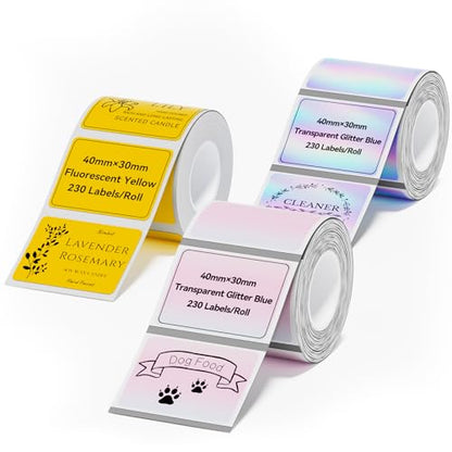 NIIMBOT Thermal Label Tape 3 Rolls, Compatible with B1/B2/B21/B31 Label Maker, Multi-Color Pack, 1.57'' x 1.18'' (40x30mm) for Baking, Cosmetics, Jars, Gifts, Logo & File Labels - color: 40mm×30mm-colorful