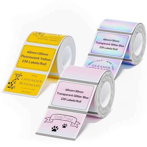 NIIMBOT Thermal Label Tape 3 Rolls, Compatible with B1/B2/B21/B31 Label Maker, Multi-Color Pack, 1.57'' x 1.18'' (40x30mm) for Baking, Cosmetics, Jars, Gifts, Logo & File Labels - color: 40mm×30mm-colorful