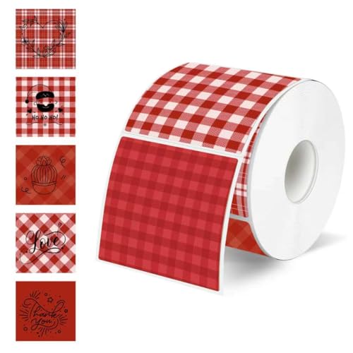 Thermal Labels Stickers 2" x 2", Red Self-Adhesive Waterproof Square Christmas Direct Thermal Labels Stickers, Perforation Line Design- 300 Sheets - color: Red, size: Square 2'' X 2''
