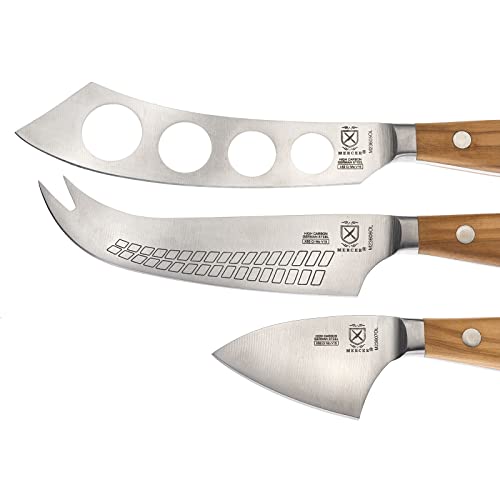 Mercer Culinary Renaissance Olive Wood Cheese Knife Set - color: Olive Wood Handle, size: 3-Piece Cheese Knife Set