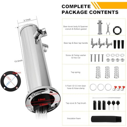 3 Tap Beer Tower, Stainless Steel 3” Flange Self-Closing Beer Tap Tower Kegerator Tower Keg Tap Dispenser Kegerator Tower Kit for Kegerator Countertop - size: Triple Tap