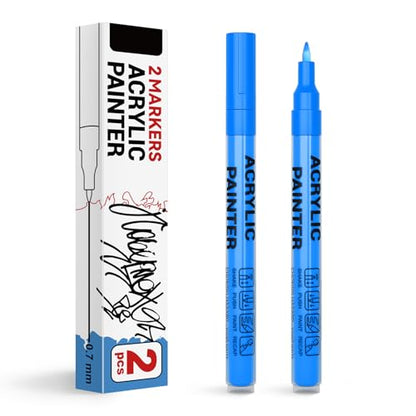 Acrylic Paint Pens Waterproof Markers 2 Blue Permanent Marker Pens Acrylic Pens for Rock Painting Glass Stone Ceramic Metal Fabric Pebble Painting pens Craft Supplies - color: Blue
