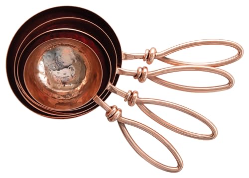Creative Co-Op Hammered Stainless Steel Scoops with Leather Tie (Set of 4 Sizes) - color: Copper