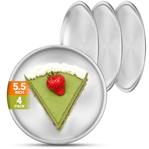 Stainless Steel Plates, 4 Pack 5.5 inch Mini 201 Metal Food Serving Plate Set, Reusable Snack Eating Dishes Round Shatterproof Silver Brushed Finish Dishes for BBQ Dinner Oven Dishwasher Safe - size: 5.5"