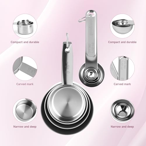 Measuring Cups and Spoons Set, 8 Piece | Nesting design for compact storage, includes 4 cups + 4 spoons, for cooking and baking