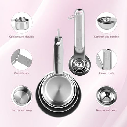 Measuring Cups and Spoons Set, 8 Piece | Nesting design for compact storage, includes 4 cups + 4 spoons, for cooking and baking