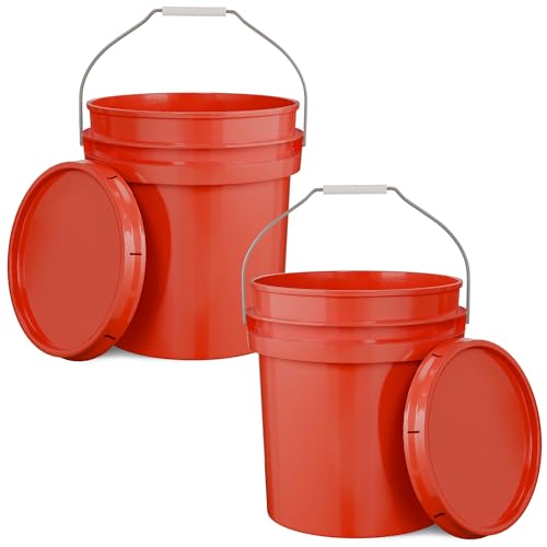 EconoHome 5-Gallon Red Bucket Pail Container with Lid | Metal Handles with Plastic Grip | Easy Stack and Store | Heavy-Duty, Approx 90 MIL, Extra Durable | Food Grade | BPA Free - 2 Pack - color: Red, size: 2 Pack