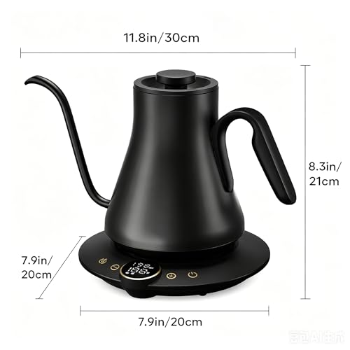 INTASTING Gooseneck Electric Kettle with ±1℉ Temperature Control for Pour Over Coffee & Tea, Quick Heating, BPA-Free Stainless Steel, Built-in Brew Timer, 1500W/0.9L (Ebony Black) - color: Ebony Black