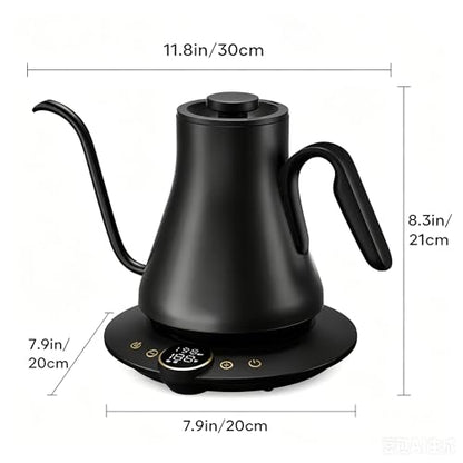 INTASTING Gooseneck Electric Kettle with ±1℉ Temperature Control for Pour Over Coffee & Tea, Quick Heating, BPA-Free Stainless Steel, Built-in Brew Timer, 1500W/0.9L (Ebony Black) - color: Ebony Black