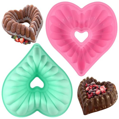 HUAKENER 2 Pack Heart Fluted Cake Pan, 9 Inch Heart Cake Molds, Nonstick Silicone Cake Molds - size: Flower
