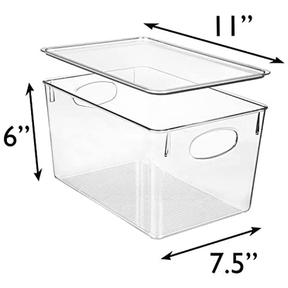 CLEARSPACE Plastic Storage Bins With lids – Perfect Kitchen Fridge Organizer, Pantry Organization, Cabinet Organizers (4 Pack) - size: 11"L x 7.5"W x 6"H