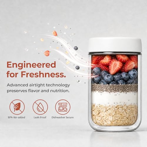 EONJOE 6-Pack 16oz Glass Jars with Lids for Food Storage Meal Prep Airtight - size: 16oz-6pack-white