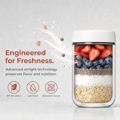 EONJOE 6-Pack 16oz Glass Jars with Lids for Food Storage Meal Prep Airtight - size: 16oz-6pack-white